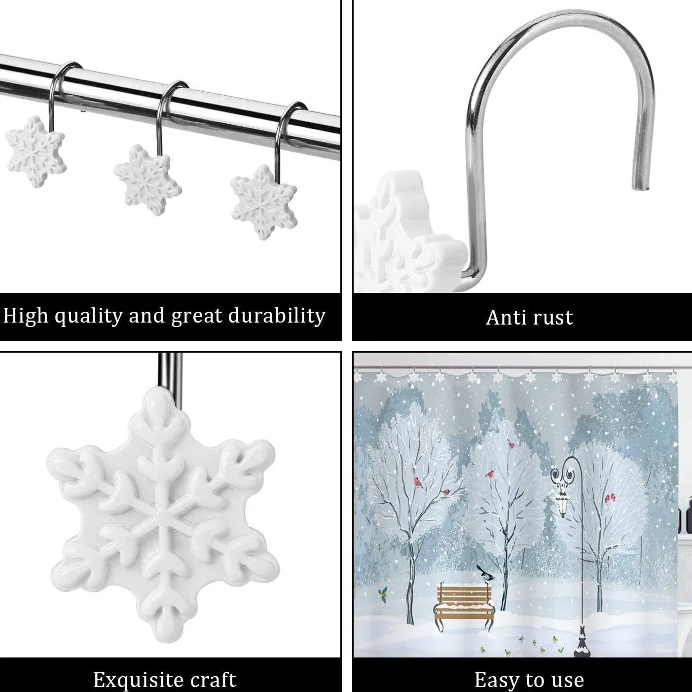 12-Pieces: Christmas Shower Curtain Anti-Rust Hooks