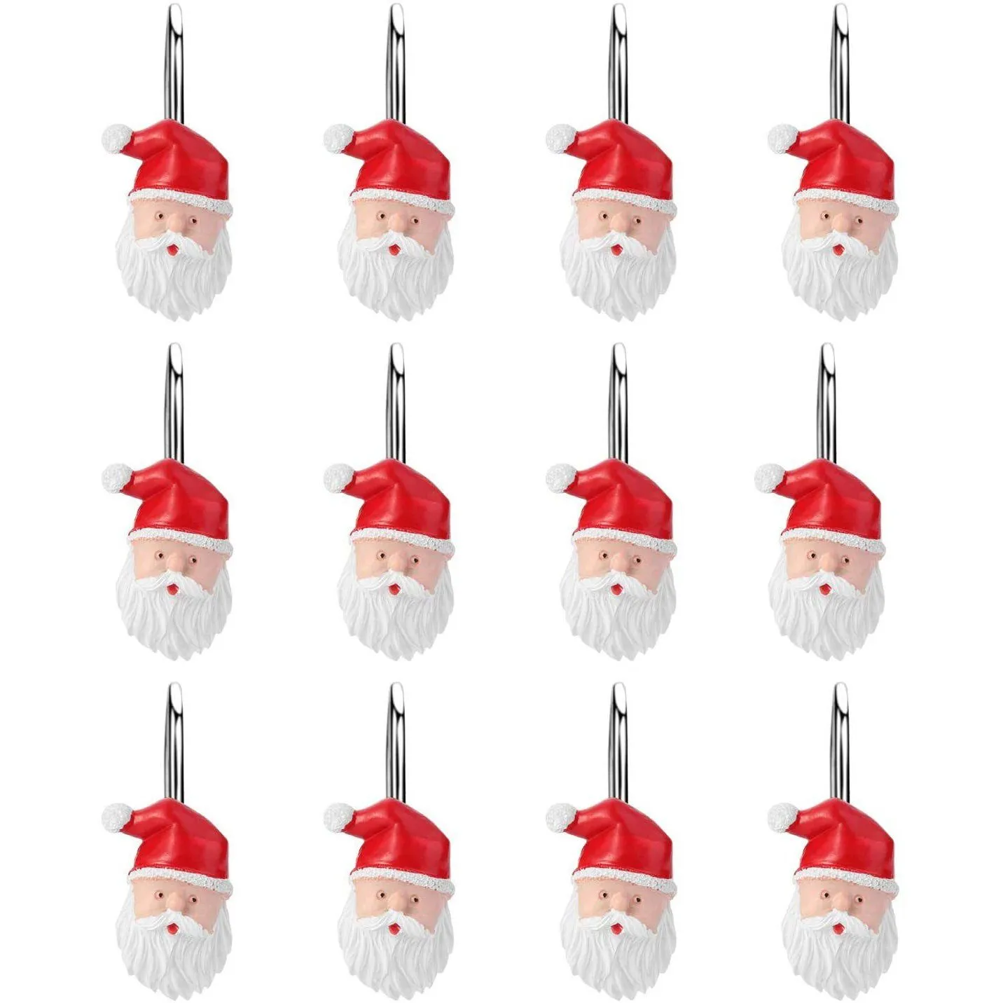 12-Pieces: Christmas Shower Curtain Anti-Rust Hooks