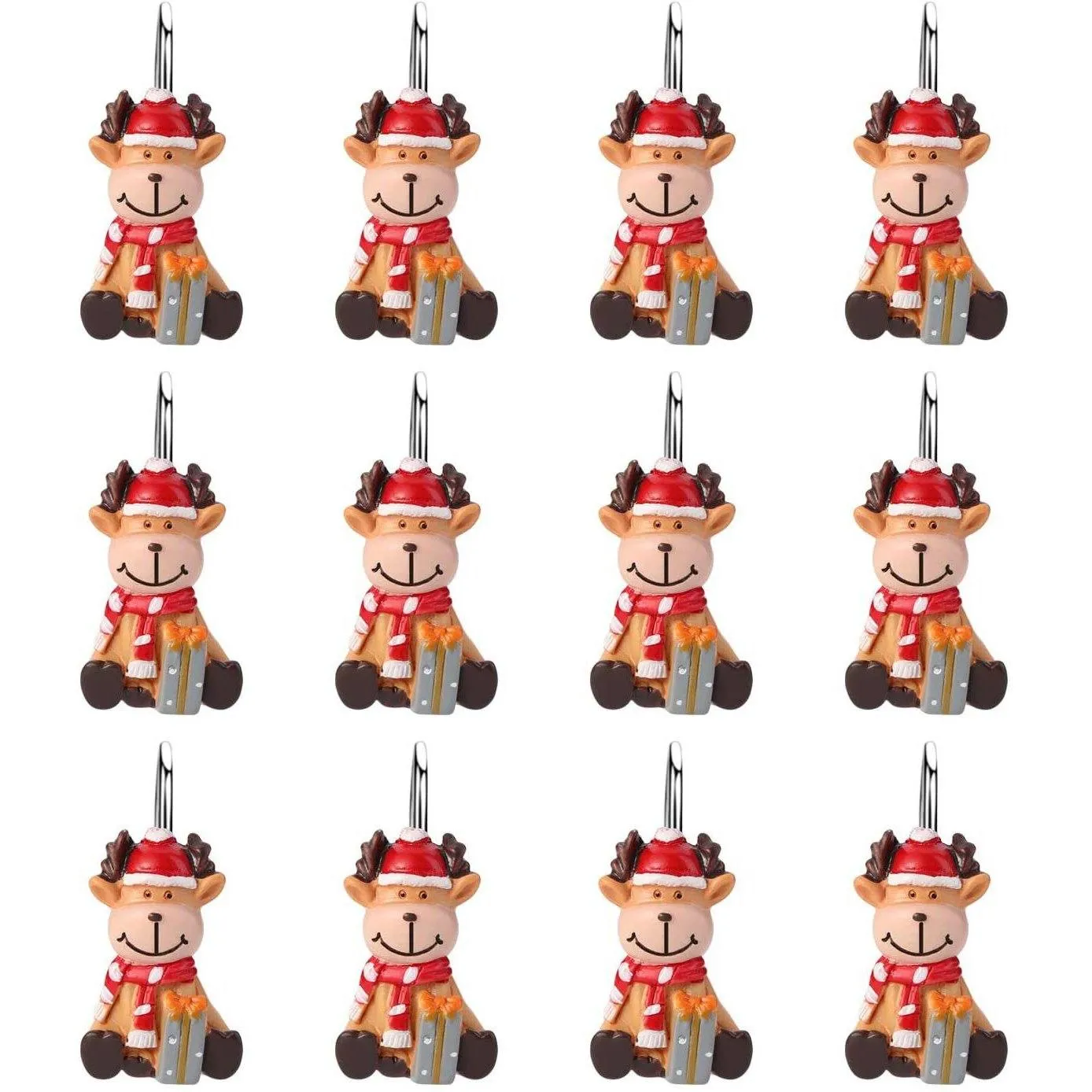 12-Pieces: Christmas Shower Curtain Anti-Rust Hooks