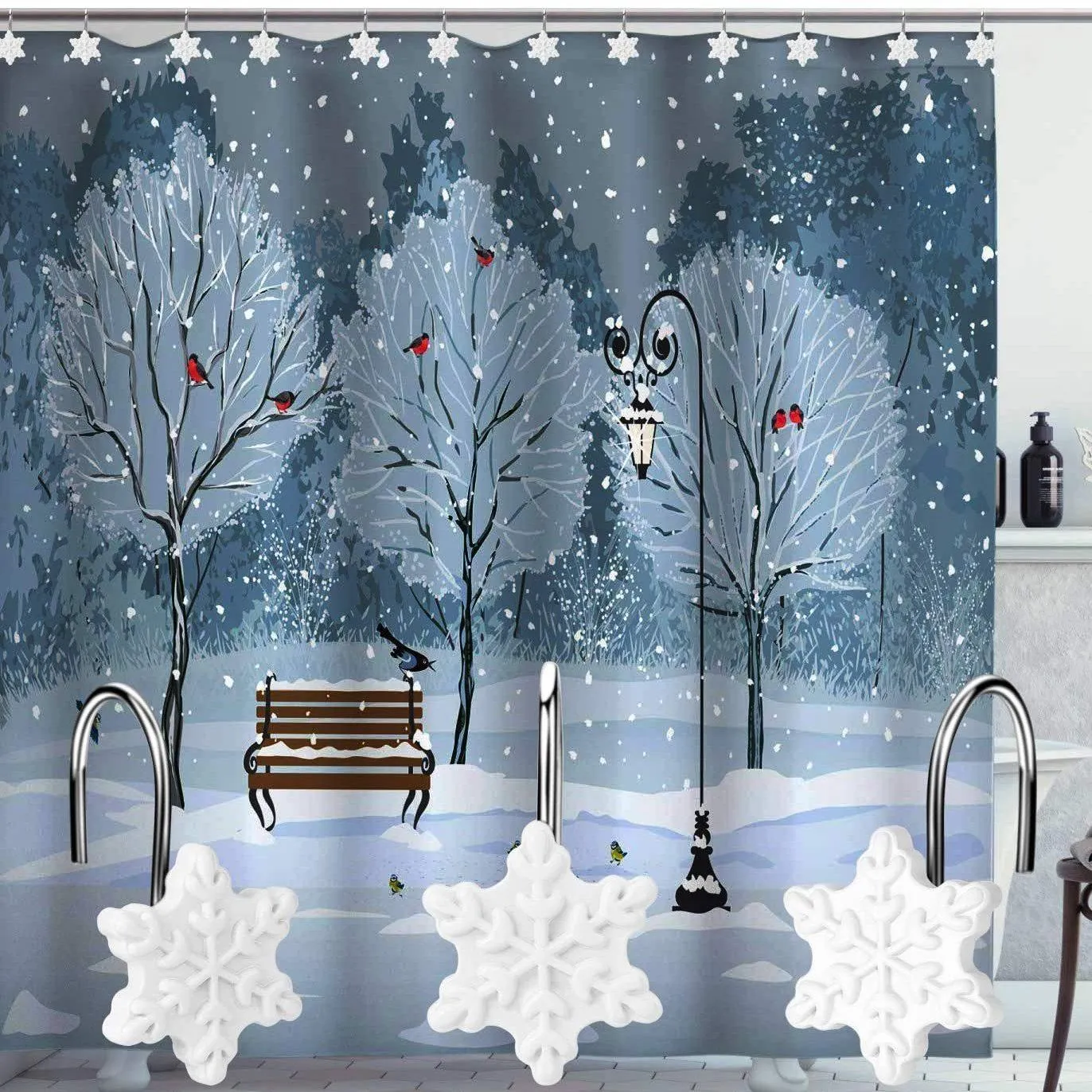 12-Pieces: Christmas Shower Curtain Anti-Rust Hooks