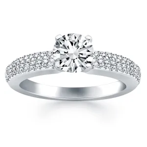 14k White Gold Triple Row Pave Diamond Engagement Ring Width 3.2 mm