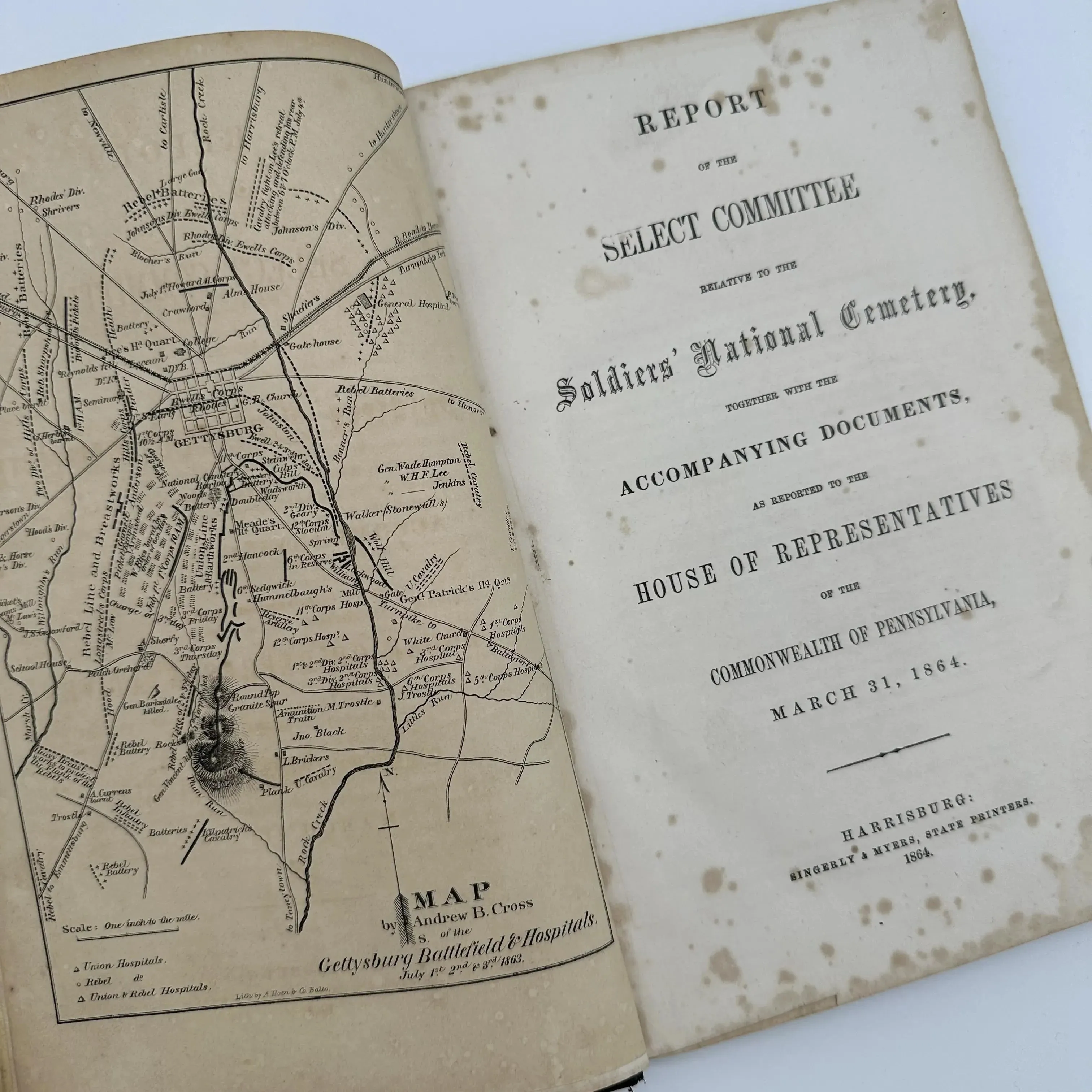 1864 report on Gettysburg National Cemetery including an early printing of the Gettysburg Address