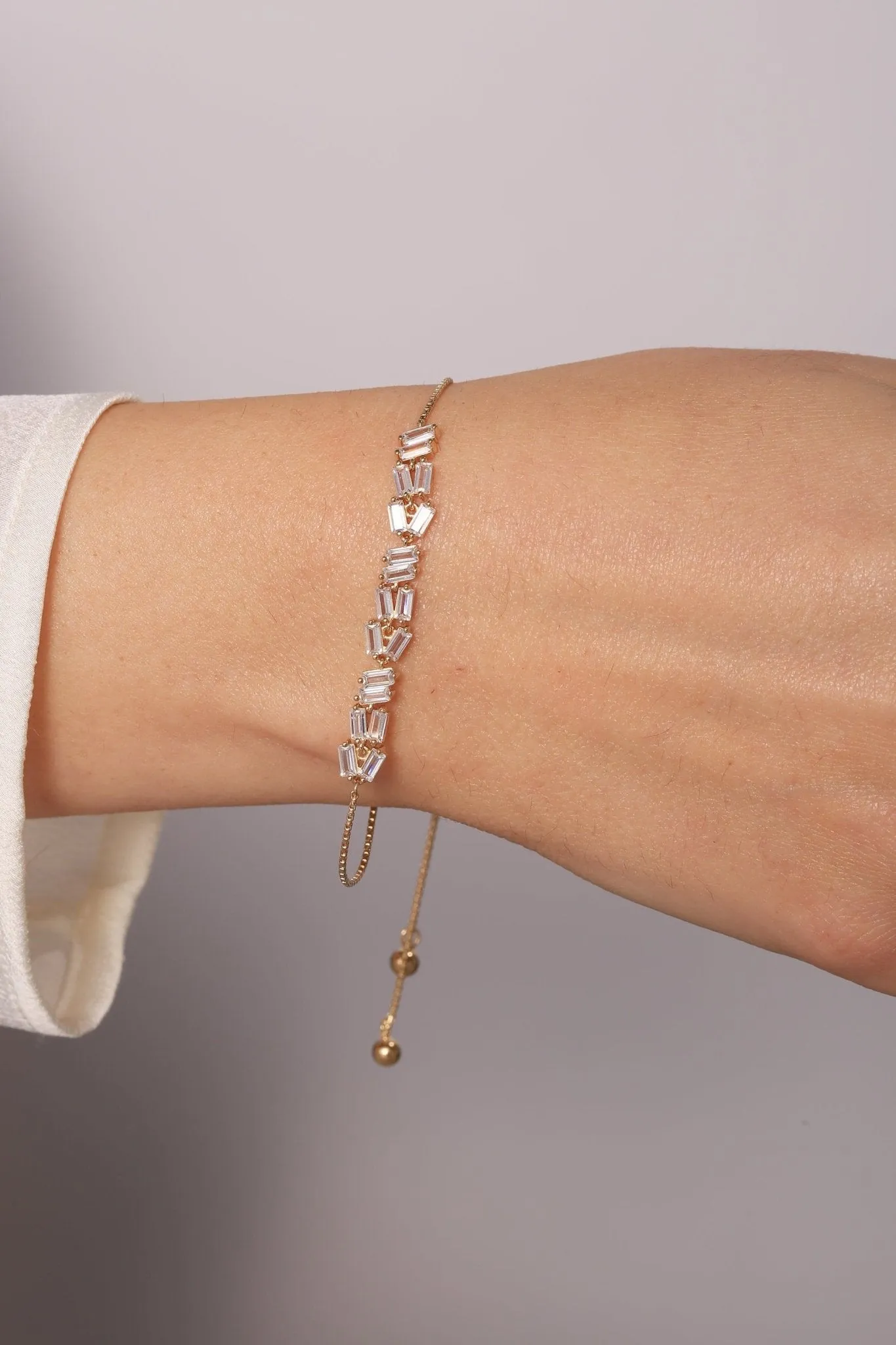 18ct Gold Plated Sterling Silver Cubic Zirconia Adjustable Bracelet