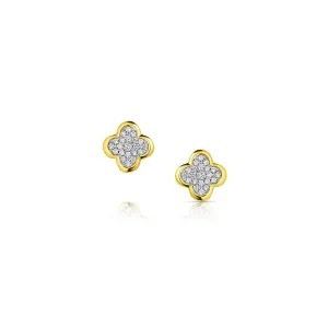 18kt Yellow Gold Pavé Diamond Quatrefoil Stud Earrings