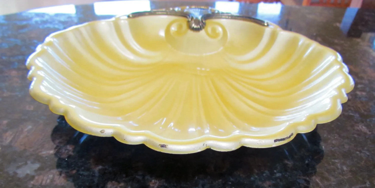 1950s Evans Yellow Guilloche Shell Ashtray Or Seashell Dish Rare