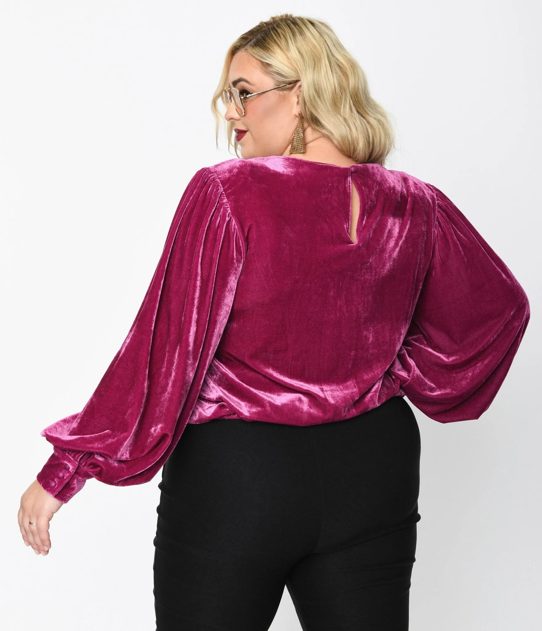 1970s Purple Velvet Long Sleeve Top