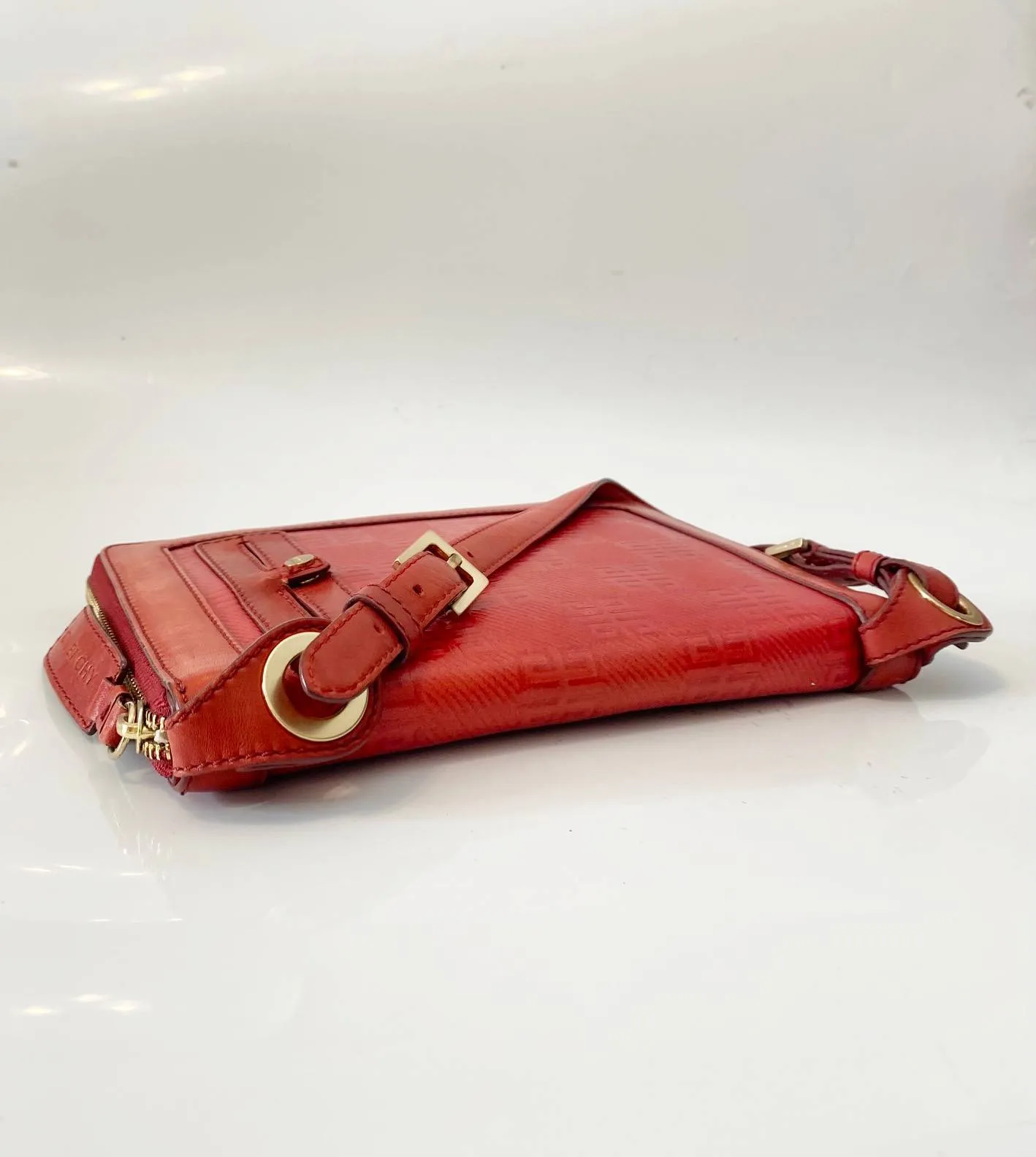 2000s GIVENCHY BURGUNDY MONOGRAM LEATHER SHOULDER BAG