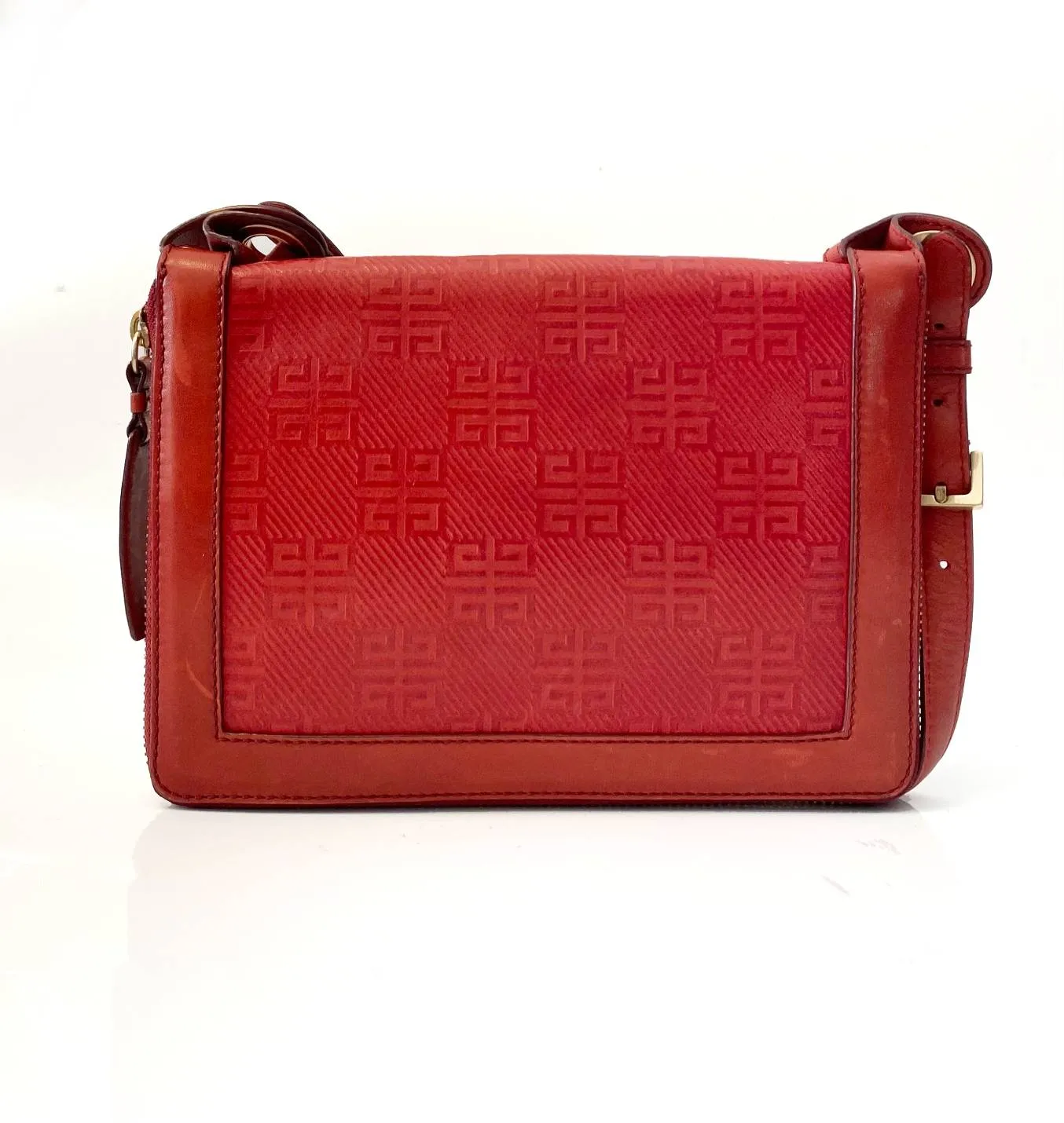 2000s GIVENCHY BURGUNDY MONOGRAM LEATHER SHOULDER BAG