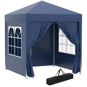 2x2m Garden Pop Up Gazebo Marquee Party Tent Wedding Awning Canopy W/ free Carrying Case   Removable 2 Walls 2 Windows-Blue