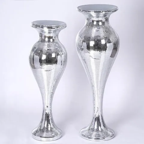 42” Silver Mirror Mosaic Polystone Floor Vase Wedding Aisle Prop Party Columns - 1 PCS