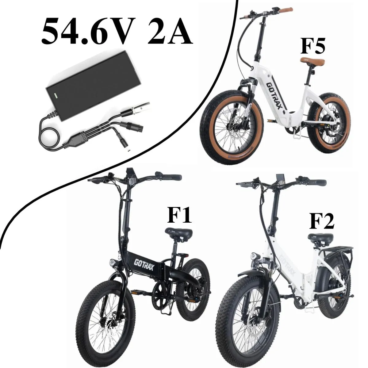 54.6V 2A Universal Electric Ebike Charger 3 Outputs