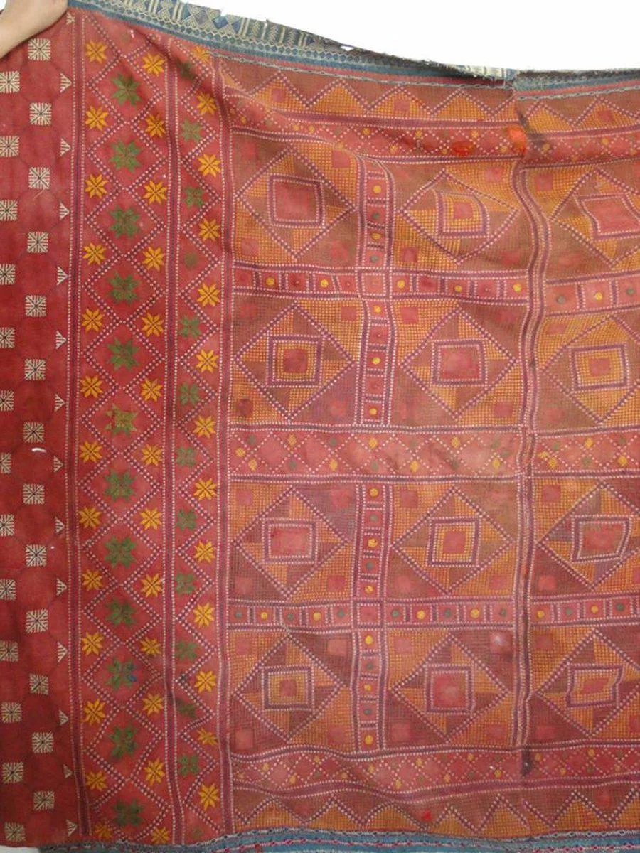 618 SOLD Old Bishnoi Shekhawati Wedding Odhana Shawl - Embroidery Bandhini Patterns