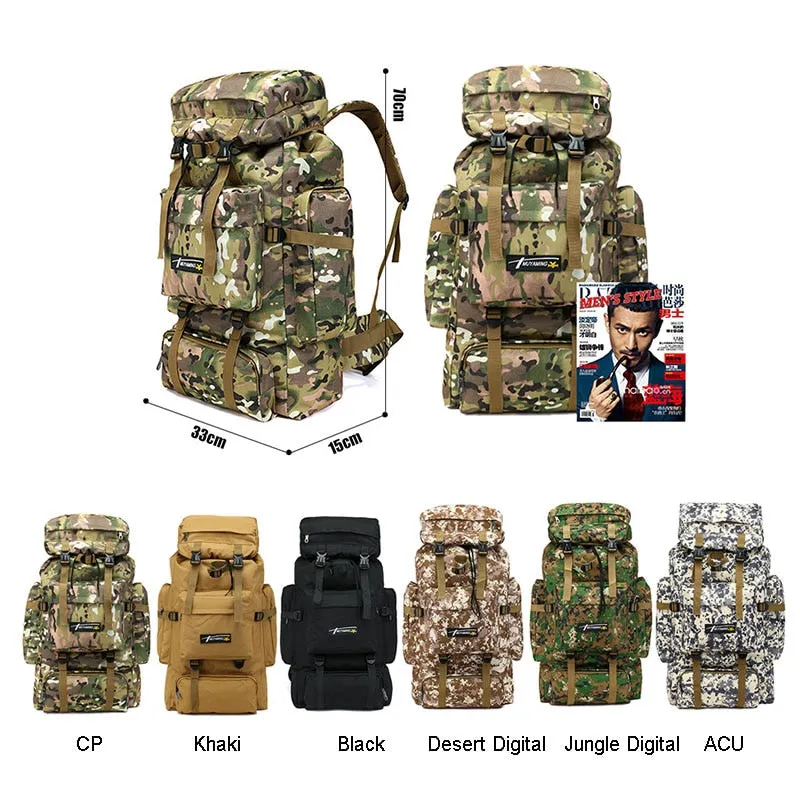 70L Large Capacity Backpack Nylon Waterproof Military Tactics Molle Army Bag