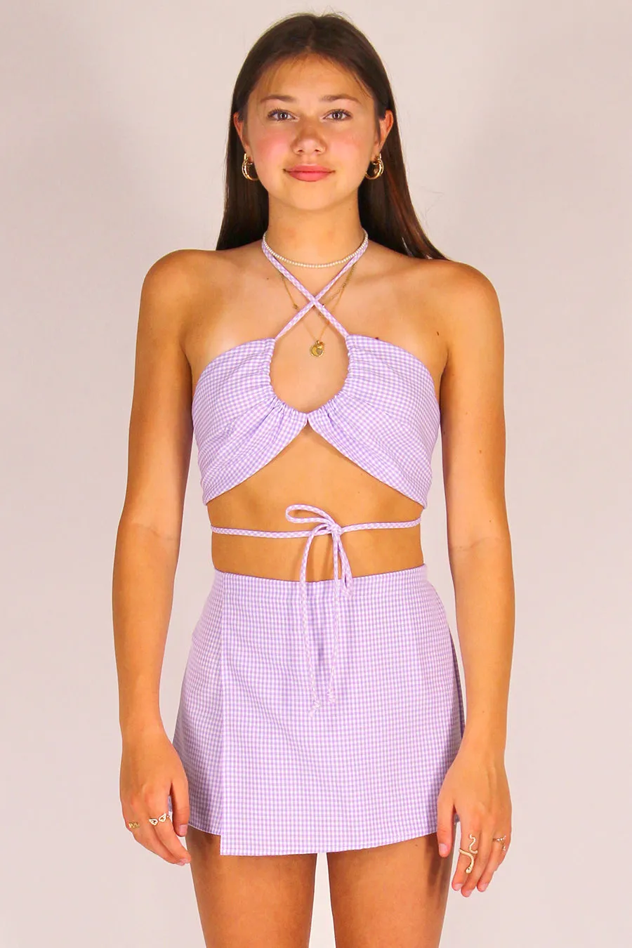 70's Halter - Lavender Gingham