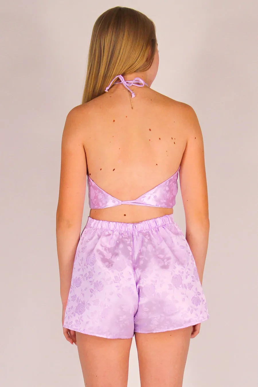 70's Halter - Lavender Satin with Roses