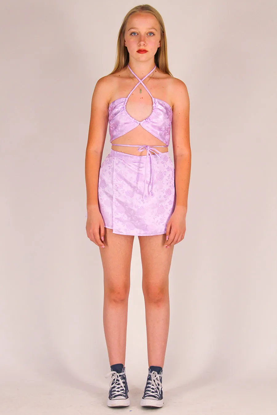 70's Halter - Lavender Satin with Roses