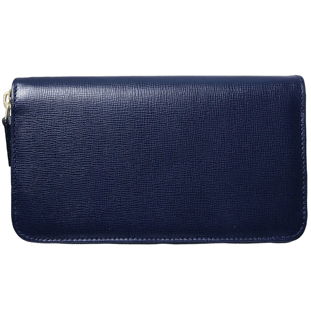 8 Credit Card Saffiano Zip Around Wallet Blue