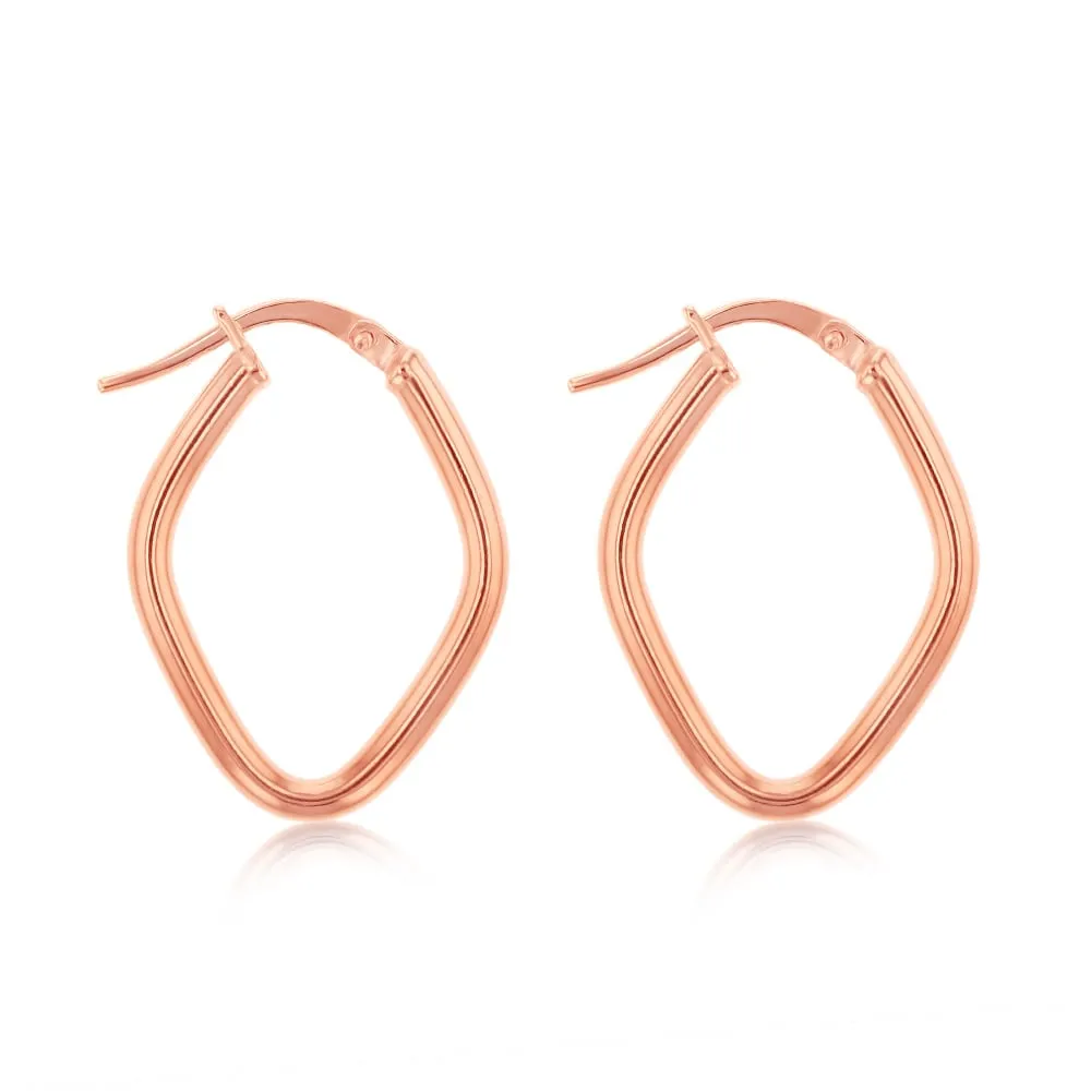 9ct Rose Gold Silverfilled Fancy Diamond Shaped Hoop Earrings