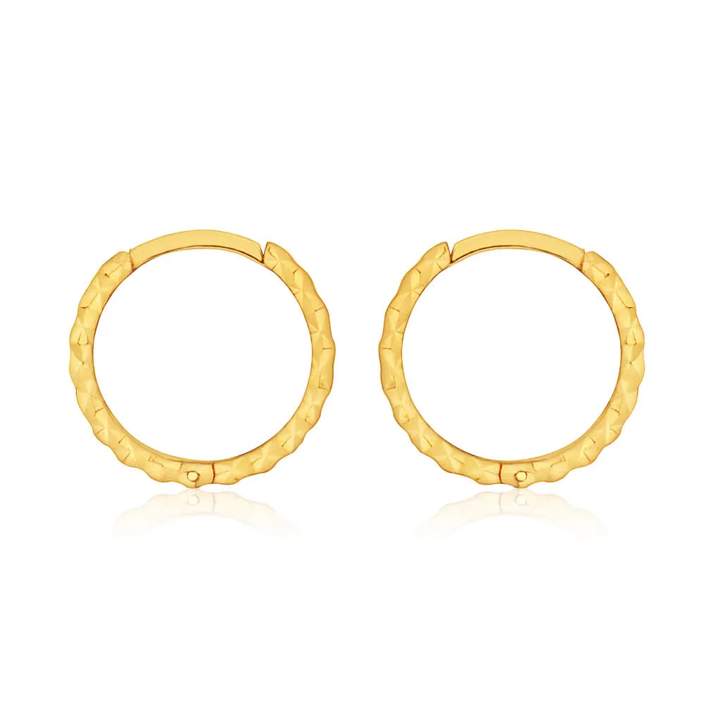 9ct Yellow Gold 8mm Dicut Hoop Earrings