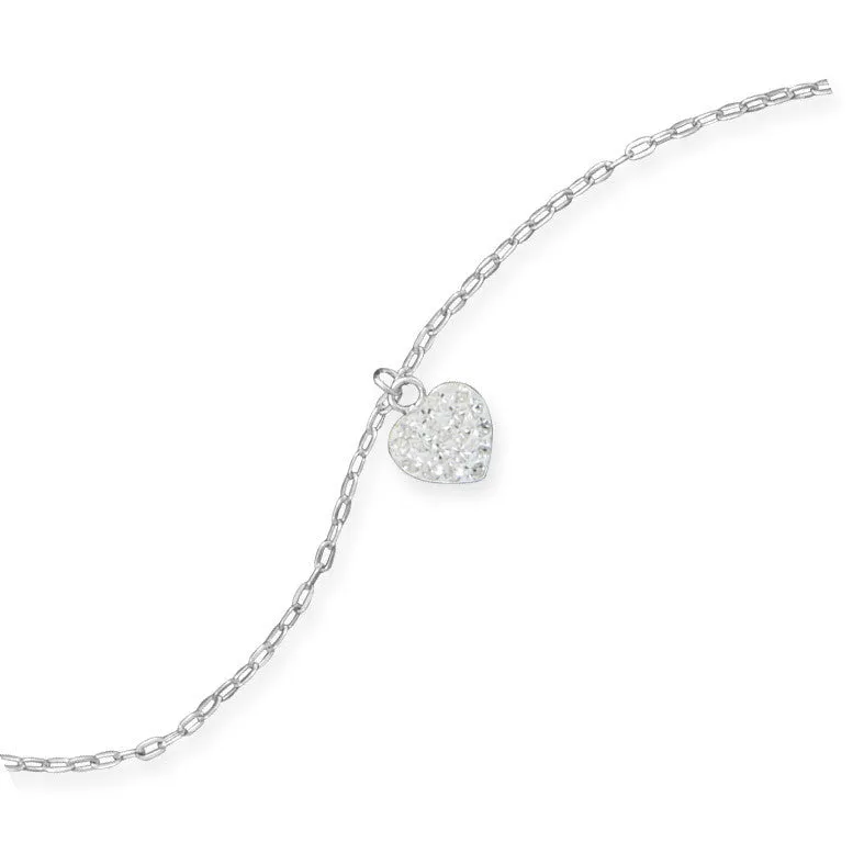 9"   1" Swarovski Crystal Heart Charm Anklet