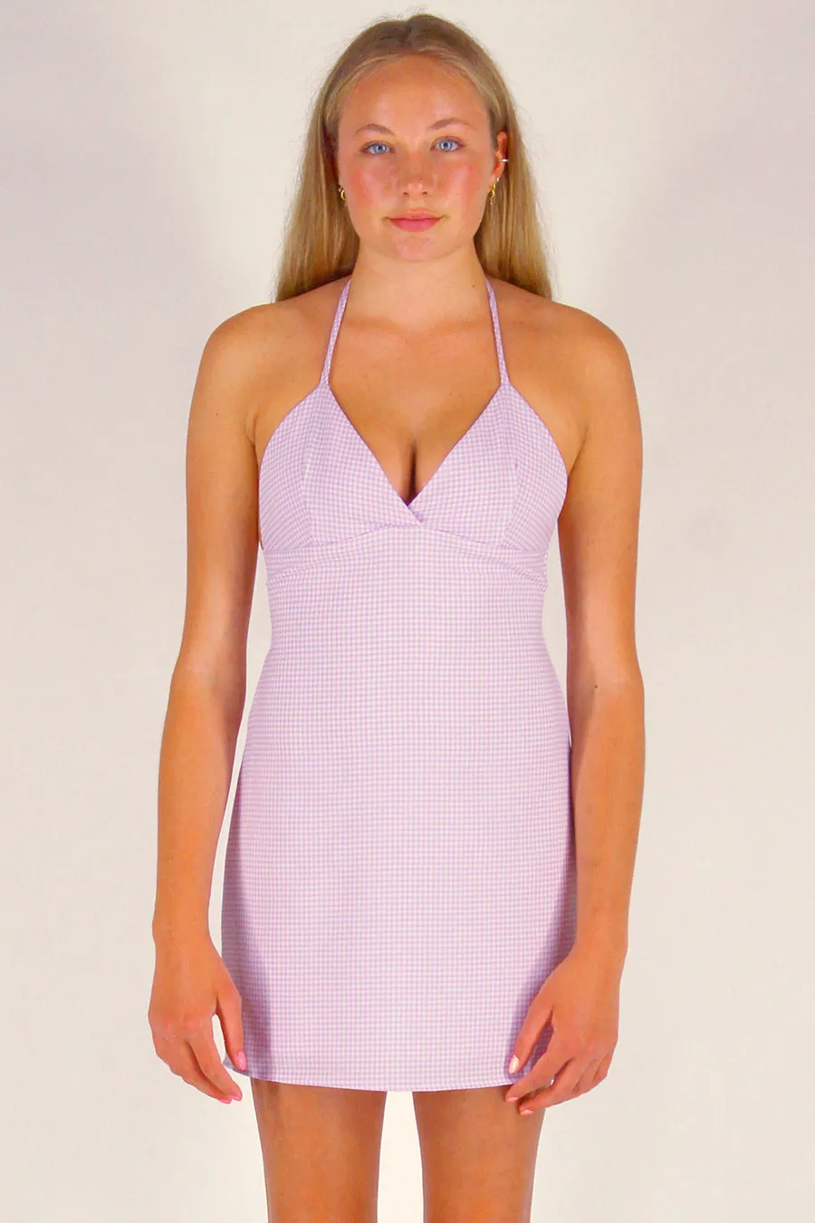 Adjustable Bralette Dress - Lavender Gingham