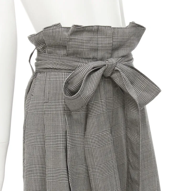 ALEXANDER MCQUEEN grey checked wool paperbag waist cuffed pants IT40 S