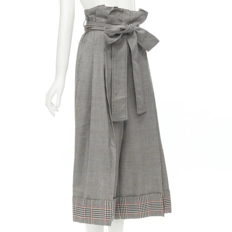 ALEXANDER MCQUEEN grey checked wool paperbag waist cuffed pants IT40 S