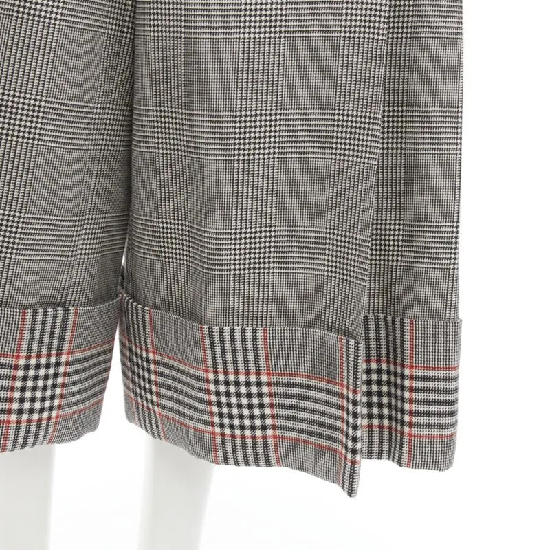 ALEXANDER MCQUEEN grey checked wool paperbag waist cuffed pants IT40 S