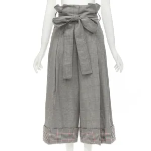 ALEXANDER MCQUEEN grey checked wool paperbag waist cuffed pants IT40 S