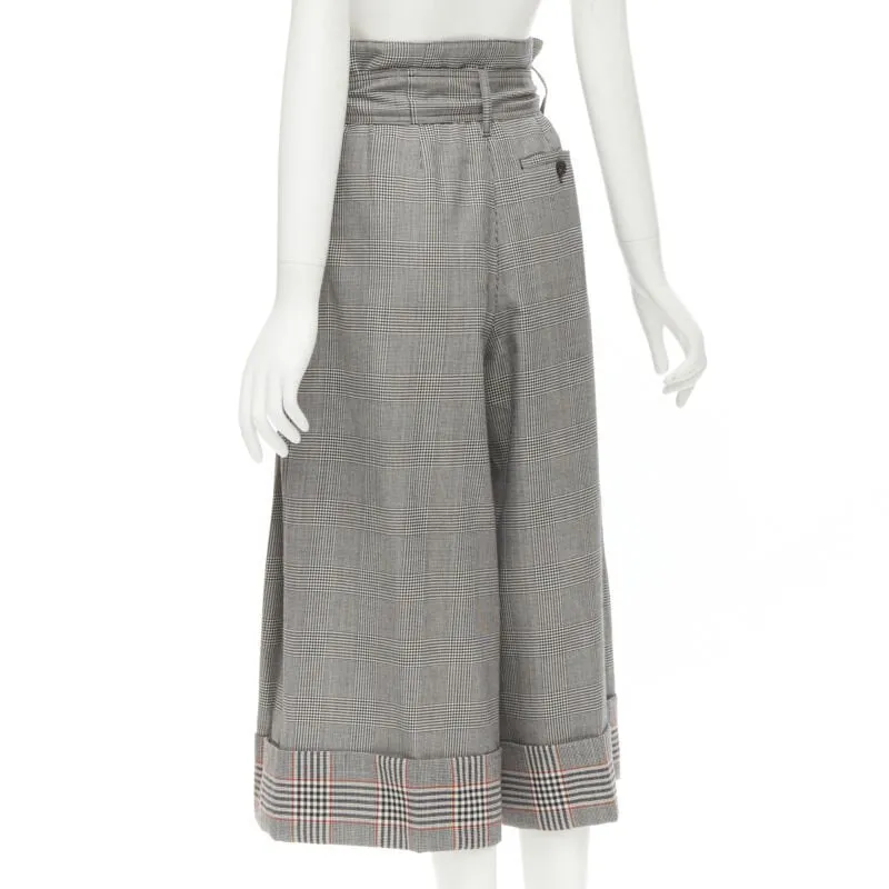 ALEXANDER MCQUEEN grey checked wool paperbag waist cuffed pants IT40 S