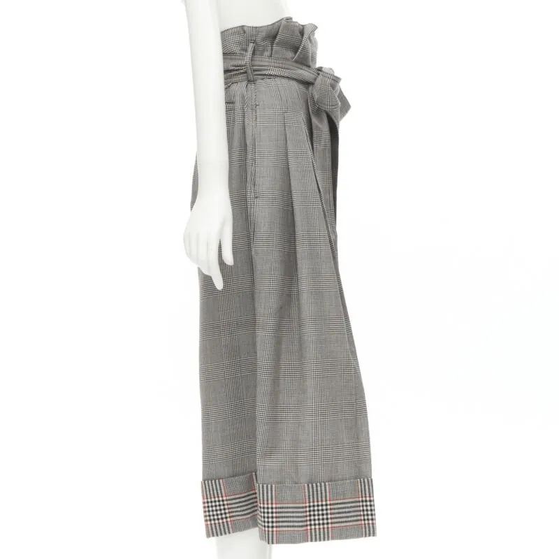 ALEXANDER MCQUEEN grey checked wool paperbag waist cuffed pants IT40 S