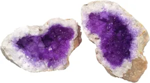 Amethyst Purple Split Geode - Dyed Quartz Crystals - 2 Matching Puzzle Pieces - Amazing Rock and Mineral Gift