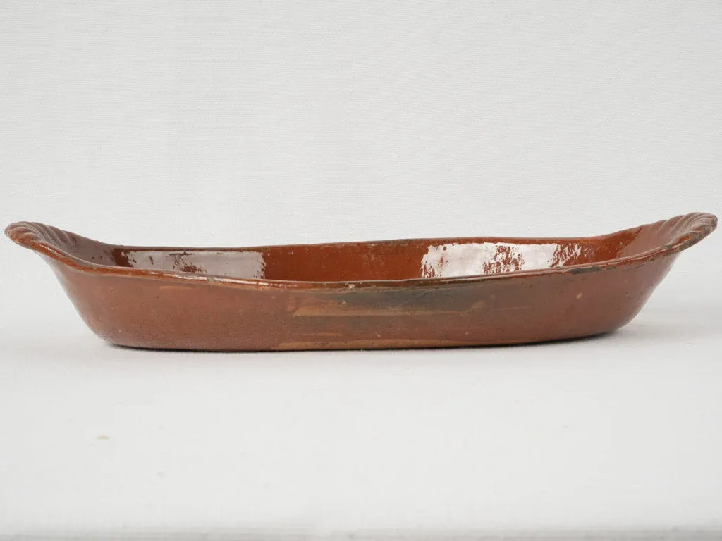 Antique French oven dish w/ brown glaze 17" x 10¼"