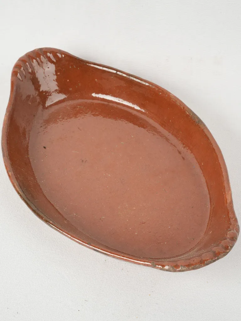 Antique French oven dish w/ brown glaze 17" x 10¼"