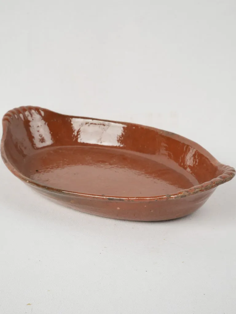 Antique French oven dish w/ brown glaze 17" x 10¼"