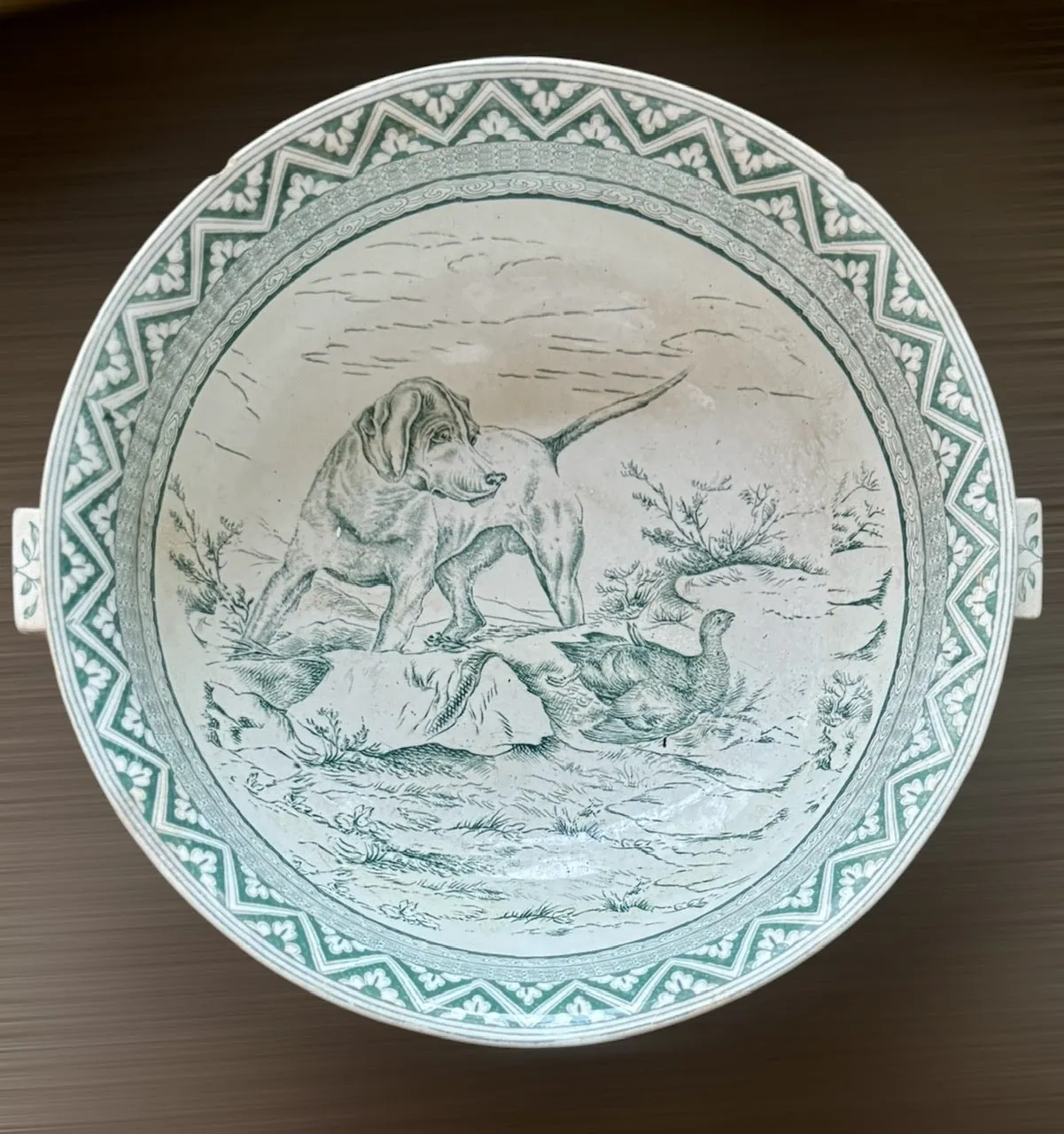 Antique Wedgwood Hunt Scene Green Transferware Aesthetic Movement Punch Bowl Compote Soup Tureen