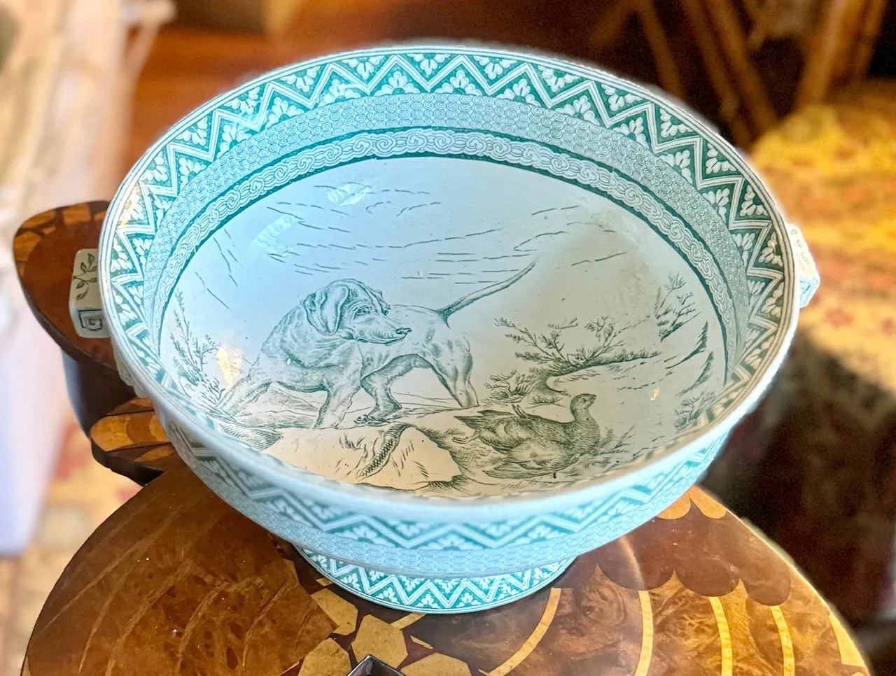 Antique Wedgwood Hunt Scene Green Transferware Aesthetic Movement Punch Bowl Compote Soup Tureen