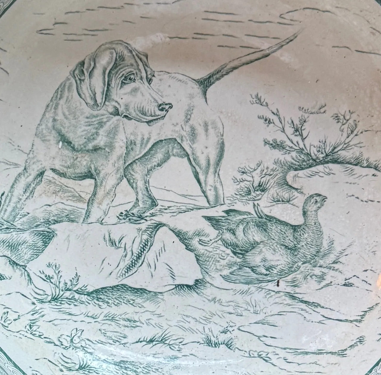 Antique Wedgwood Hunt Scene Green Transferware Aesthetic Movement Punch Bowl Compote Soup Tureen