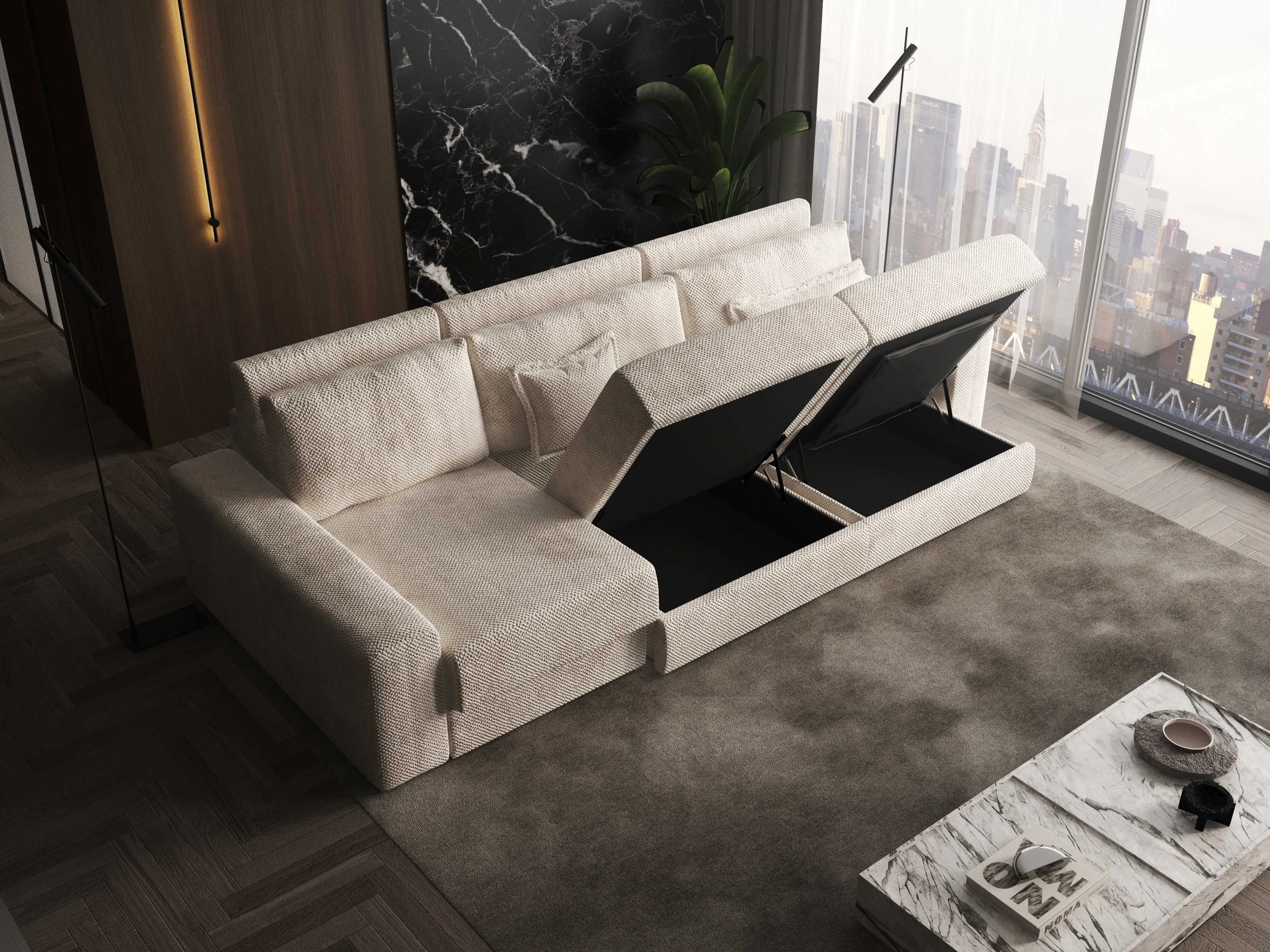 Aria Functional Sectional Sofa with bed and storage