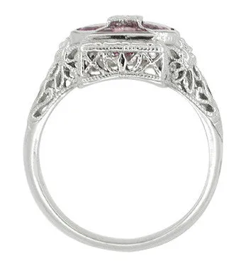 Art Deco Filigree Happy Family 4 Stone Amethyst and Diamond Filigree Ring in 14 Karat White Gold