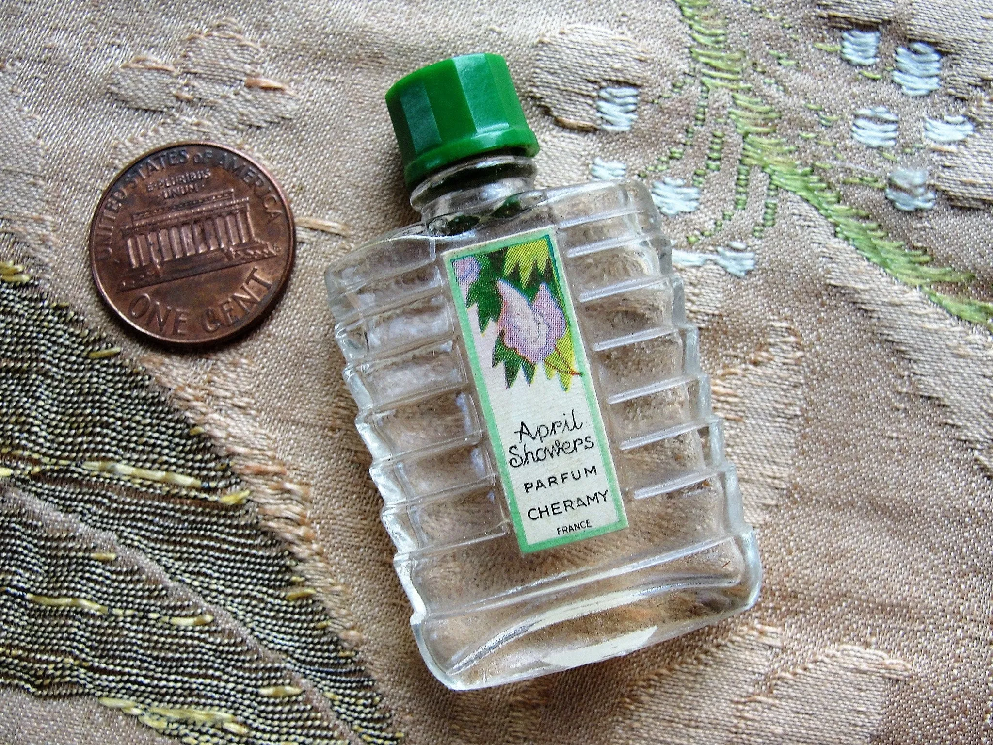 ART DECO Vintage Cheramy April Showers Parfum Bottle,Stepped Deco Glass Miniature Perfume Bottle, Bakelite Cap,Collectible Perfume Bottles