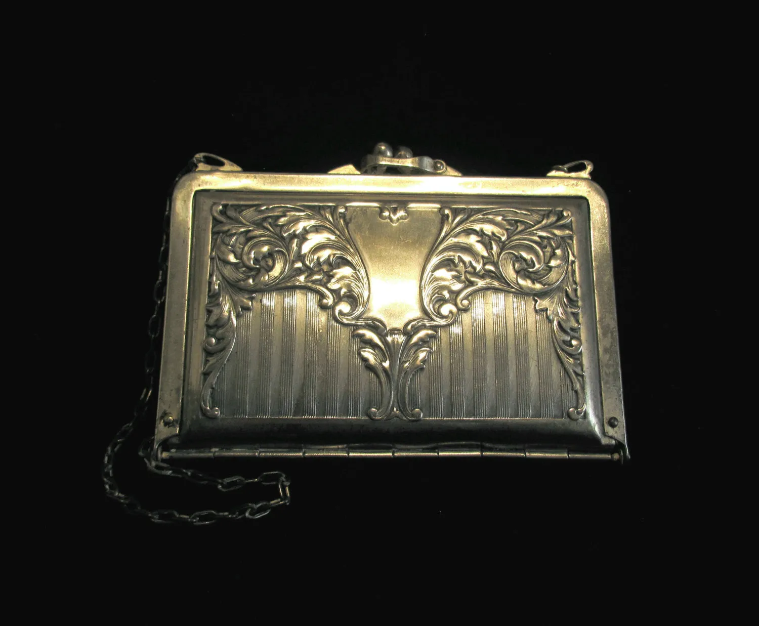 Art Nouveau Silver Plated Purse 1912 Duplex Compact Purse Formal Dance Purse Extremely Rare