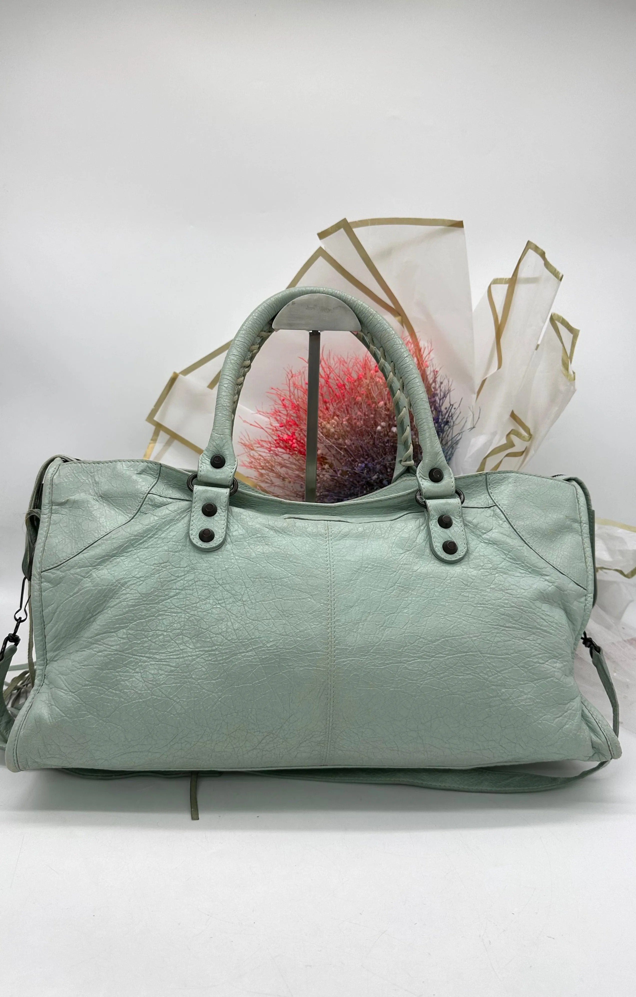 BAlENCIAGA Mint Green Leather Giant Part Time RH Tote