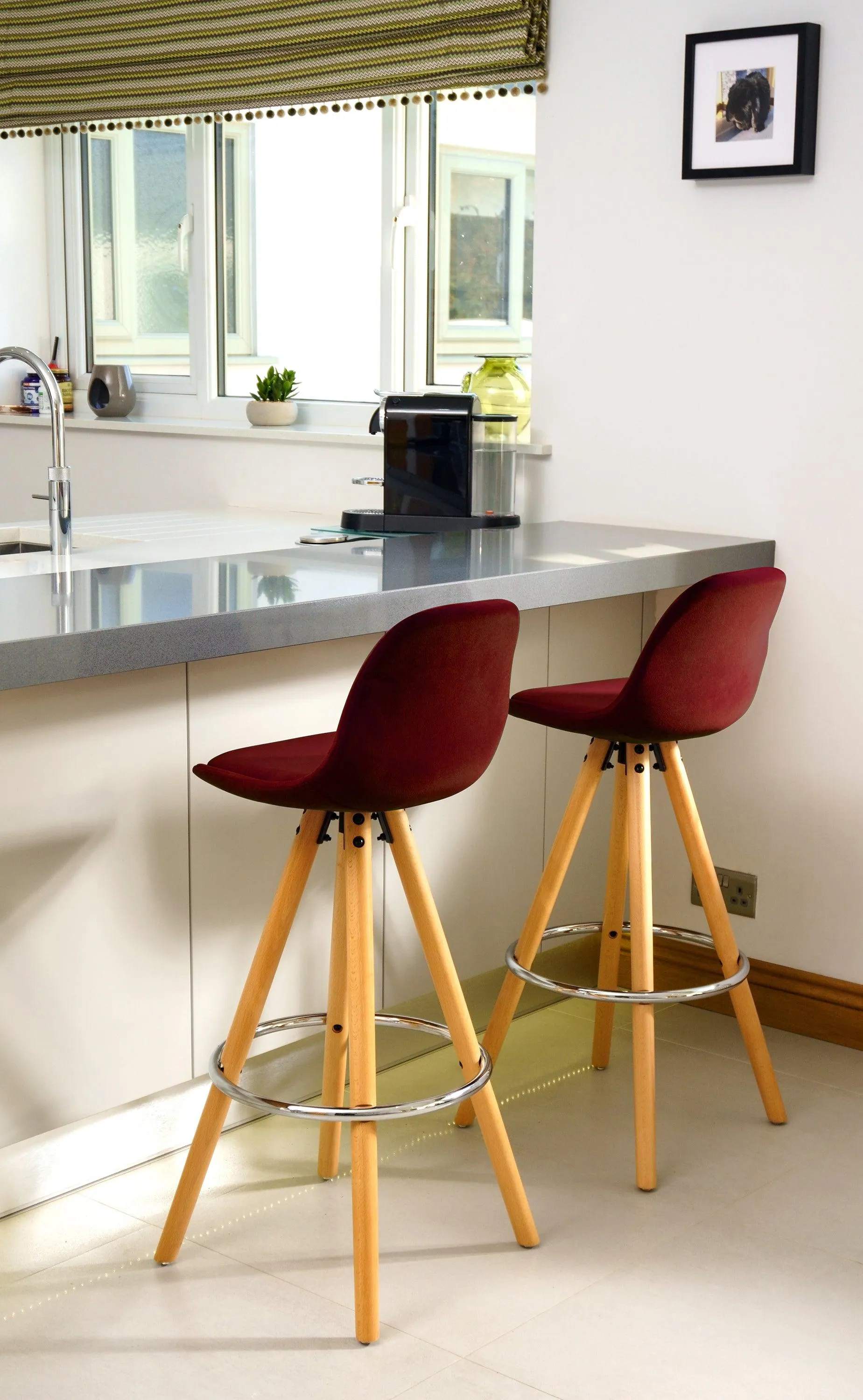 Barcelona Bar Stools Matte Velvet - Burgundy