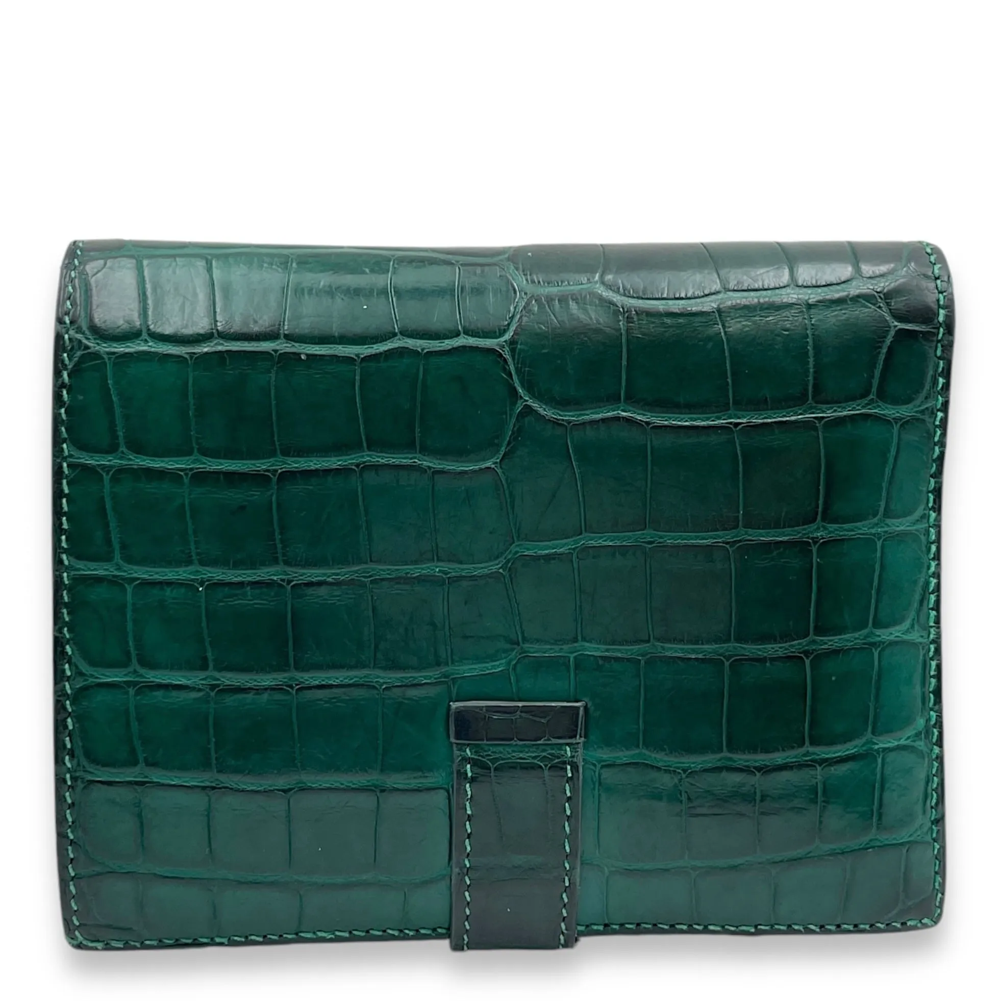 Bearn Compact Malachite Wallet in Matte Alligator, Gold hardware