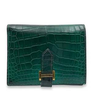 Bearn Compact Malachite Wallet in Matte Alligator, Gold hardware