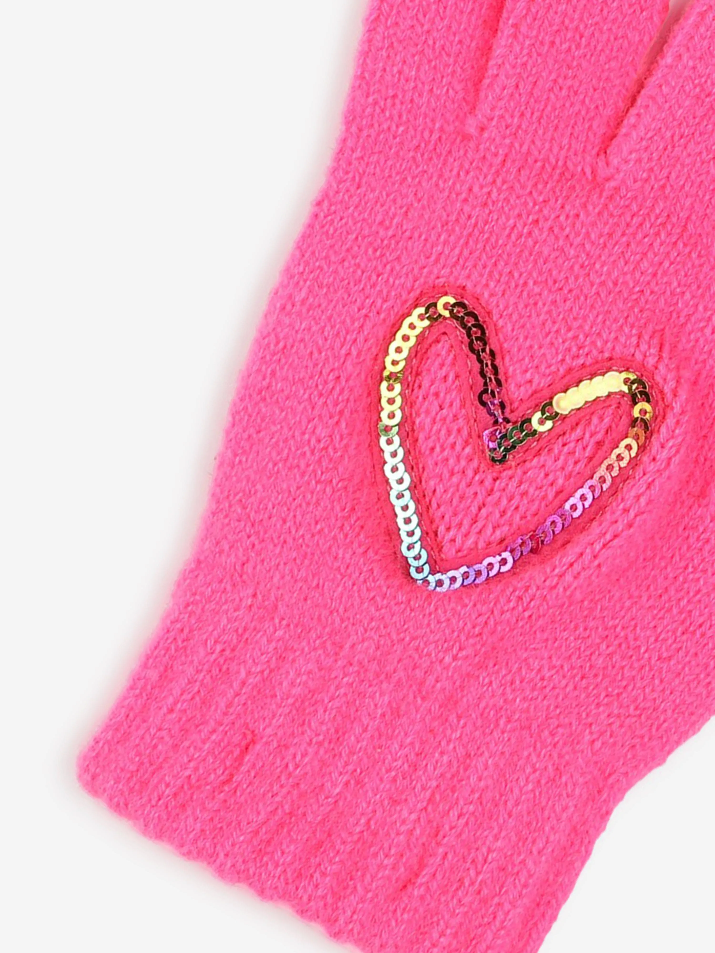 Billieblush Girls Sequin Heart Gloves in Pink