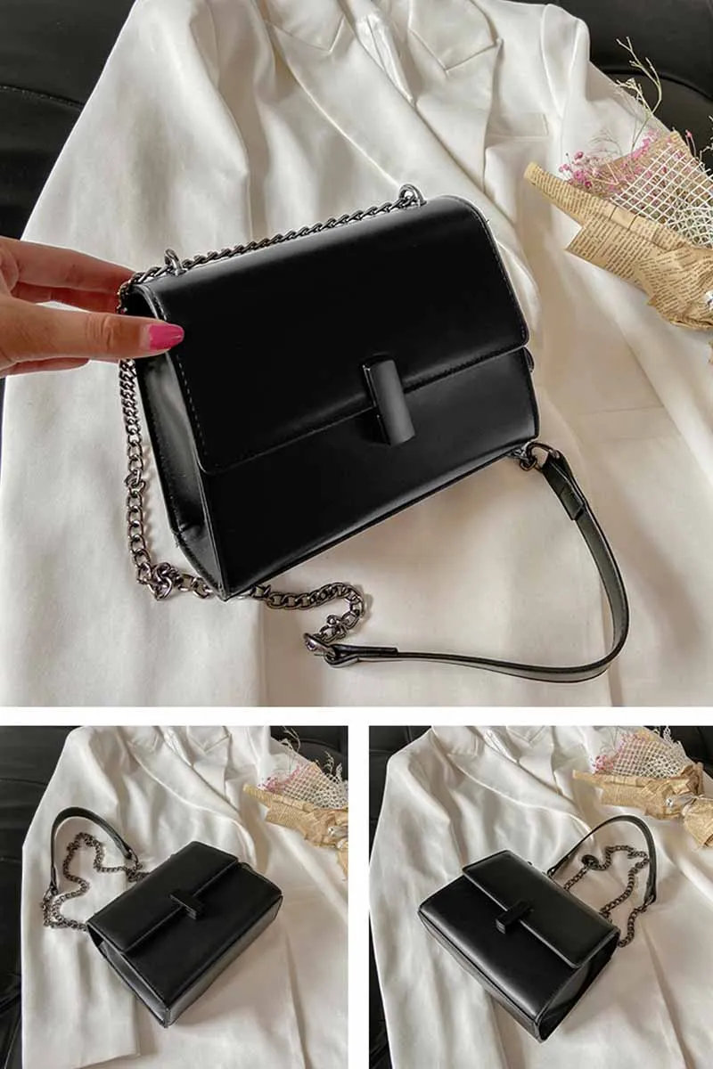 BLACK BUCKLE SIMPLE CHAIN BAG CWAB0484