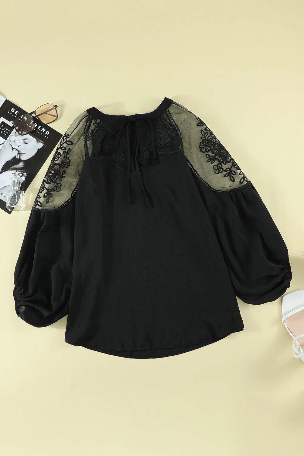 Black Elegant Formal Invitation Lace Blouse