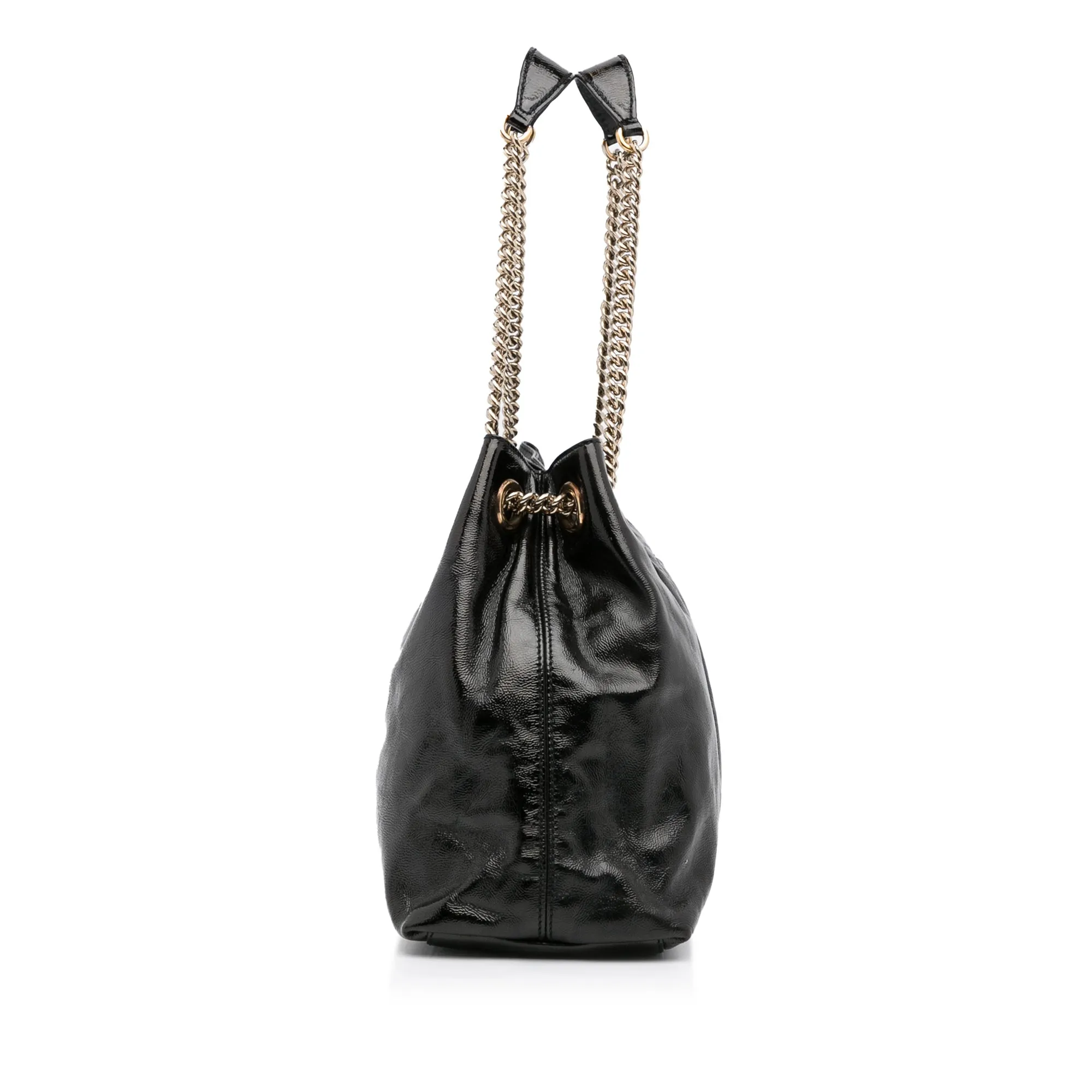 Black Gucci Medium Patent Soho Chain Tote